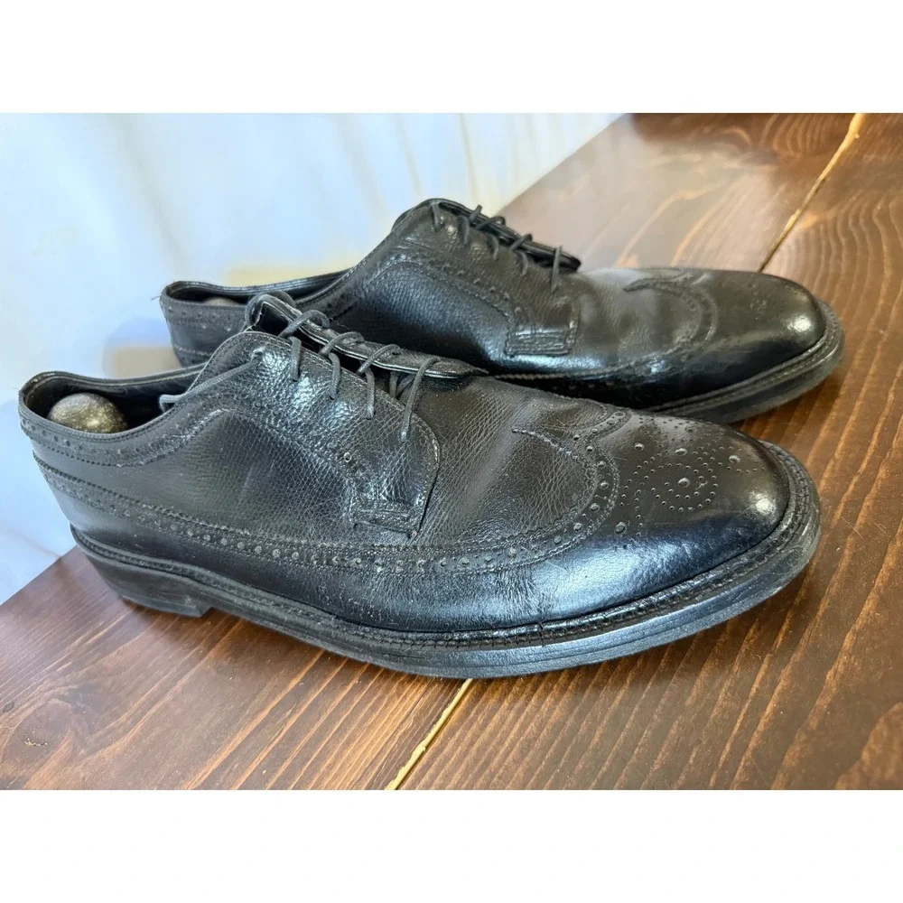 Mens Black Pebbled Leather Wingtip Brogue Oxford Dress Shoes Lace Up